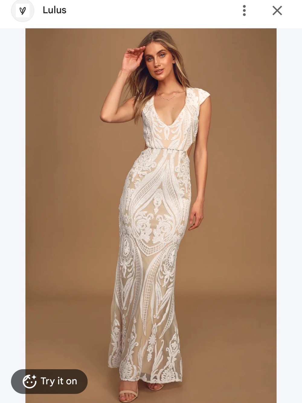 Lulu's White and Nude Embroidered Lace Maxi Dress
